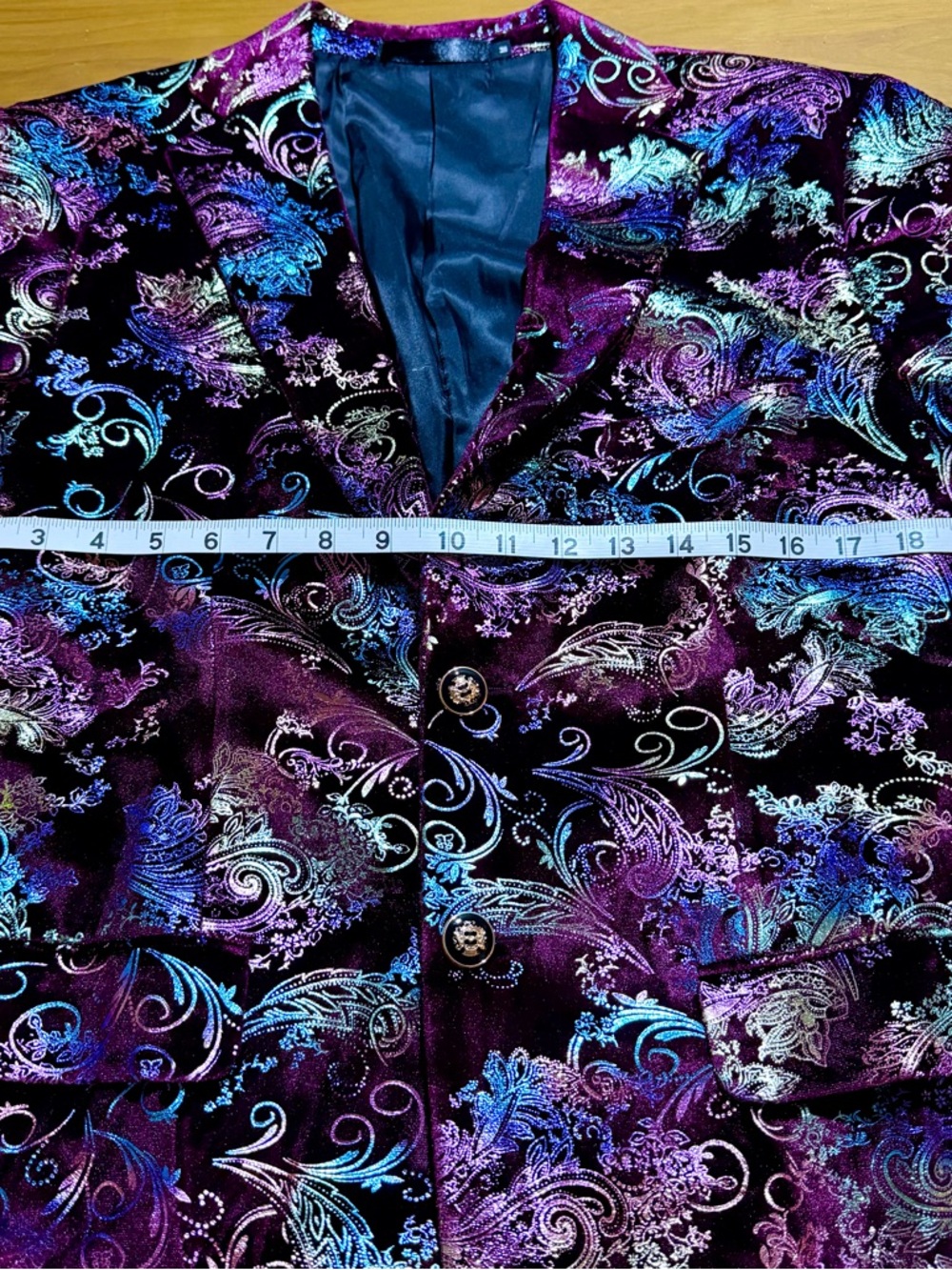Mens Velvet Iridescent Paisley Blazer in Deep Purple - Picture 7 of 8